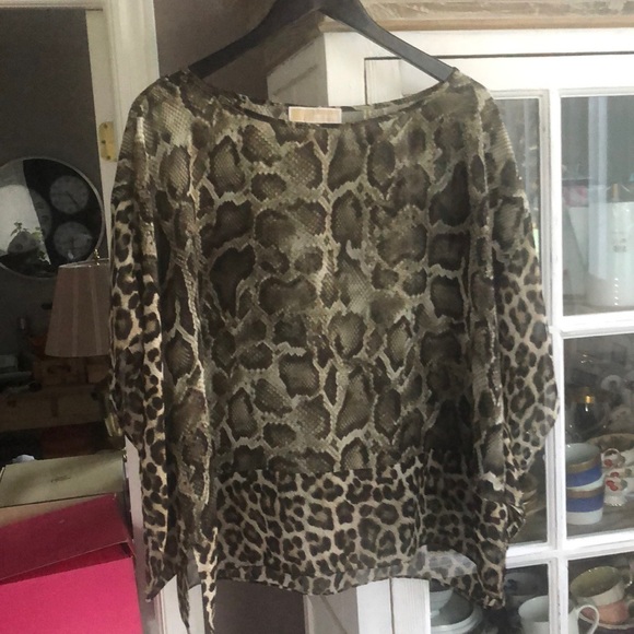 NWOT MICHAEL MICHAEL KORS Sheer Leopard Snake Print Top, L/XL - Picture 1 of 4